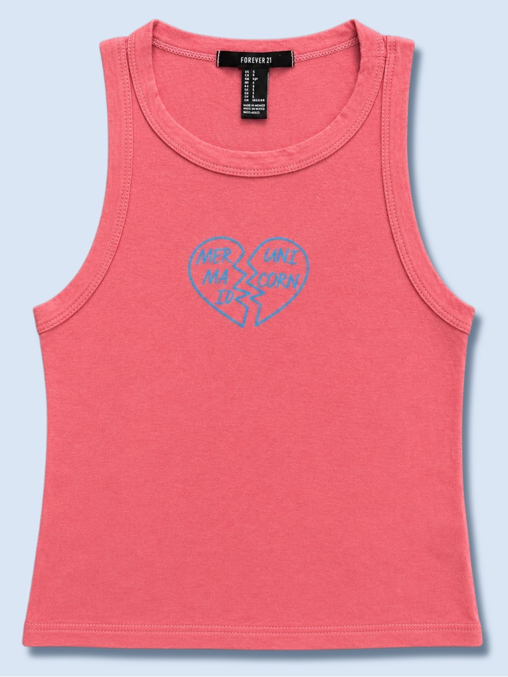 Y2K VTG Mermaid Unicorn Heartbreak CoraL Graphic Tank Top S Broken-Heart Vintage